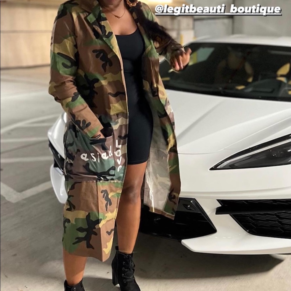 Camouflage custom printed trench coat